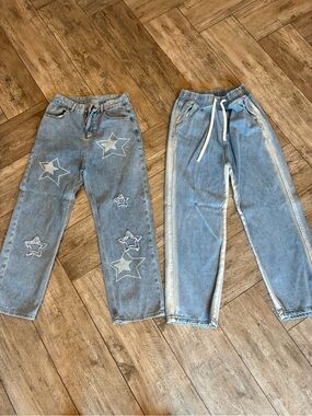 Light Wash Star Patch Denim Jeans & Casual Drawstring Jeans Size Small